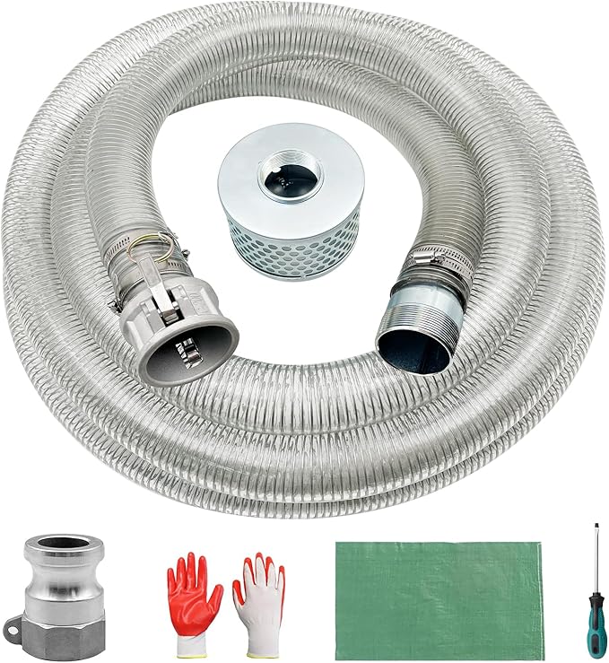 Pump Water hose Discharge 1.5" x 20' Suction Hose With Aluminum Camlock A C Fittings, Heavy Duty Three layer Backwash Drain Hose for pool, Backwash Hose, Lawn,Garden