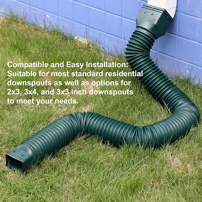 Rain Gutter Downspout Extensions, Flexible Downspout Extender for Rain Water Drainage, Down Spout Drain Extension Extendable from 21 to 68 Inches(3 Pack,Green)