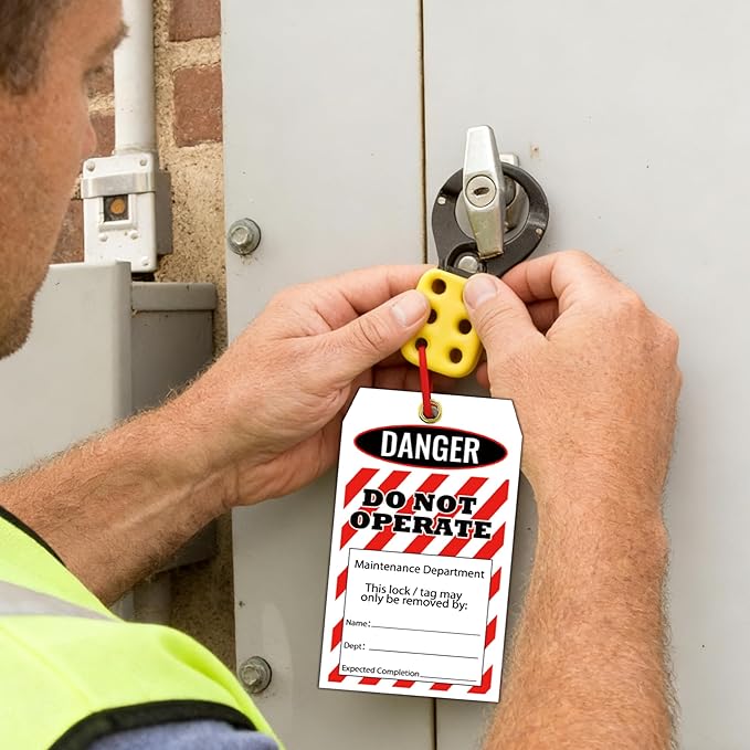 Pop Resin 50 Pcs Lockout Tagout Tags Do not Operate Equipment Labels with 50 Zip Ties OSHA Compliant for Out of Service Machine Maintenance (English)