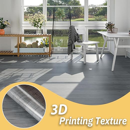 Freshtour Vinyl Flooring Roll, Versatile Removable PET Leather-Like Floor Covering, Waterproof & Durable, Easy Tape Installation, Cost-Effective for Any Room, Grey Oak/ 53.82 Sq.ft (39.3" x 197")