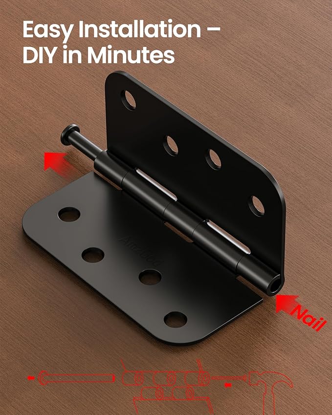 4" X 4" Black Door Hinges – 36 Pack Matte Black Door Hinges with 5/8" Radius, Rounded Interior Heavy Duty 4 Inch Black Hinge for Front and Exterior Doors Residential Door Hardware