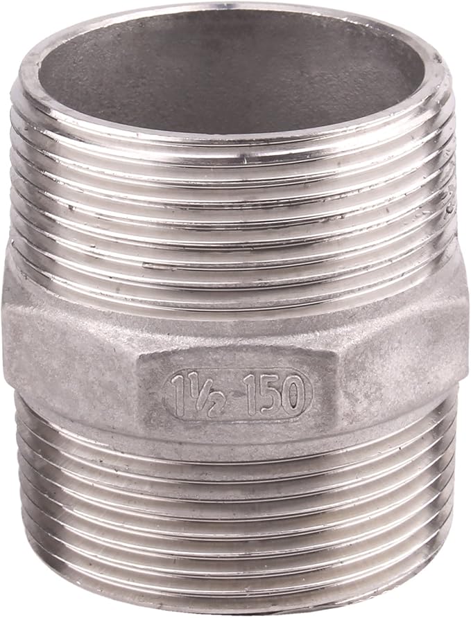 Hex Nipple 1 1/2 Inch Male NPT - DERPIPE Stainless Steel 304 Threaded Pipe Fitting for Brew Kit, Home Piping Application