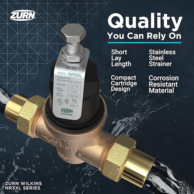 Zurn Wilkins 34-NR3XLDUPEX 3/4" NR3XL Pressure Reducing Valve with Double Union PEX Crimp Tailpiece Connection