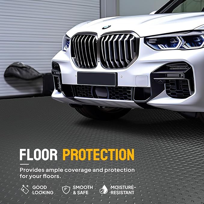 TUFFIOM 5 x 10 FT Garage Floor Mat, Thickened Diamond Plate PVC Garage Mats Flooring Roll for Under Car, Garage Parking Mats for SUVs, Golf Cart, Sports Car