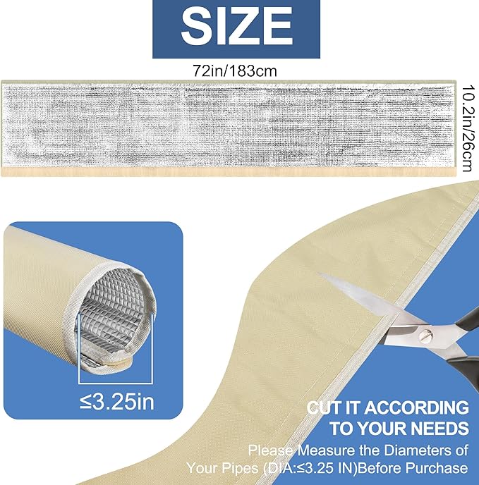 HVAC Copper Pipe Insulation Cover, 72''x10.2'' Outdoor Mini Split AC Heating System Line Foam Tube Protector Sleeve, Flexible Insulation Wrap for Central Air Conditioner and Heat Pump, Khaki 2PCS