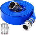 DAVCO 2" ID × 100 ft PVC Lay Flat Discharge Hose, Heavy Duty Reinforced Blue Pool Backwash Hoses For Swimming Drain Pools, with Aluminum Camlock C and E Fittings, Cam Lock Fitting Type F included