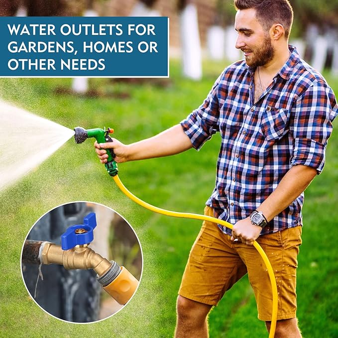 VIHOSE 10 Pack Male Hose Bib Mip, 3/4" Mip x 3/4" Mht, 1/4 Turn Outdoor Brass Water Hose Spigot Heavy Duty Faucet Shut off Valve for Garden Patio Outdoor(blue)