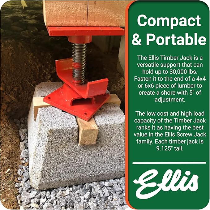 Ellis Manufacturing Timber Jack – Adjustable Post for House Leveling, Basement Support, Joist Lift, Crawl Space Shoring, Screw Support Beam, 5" Range, 15,000 lbs Capacity
