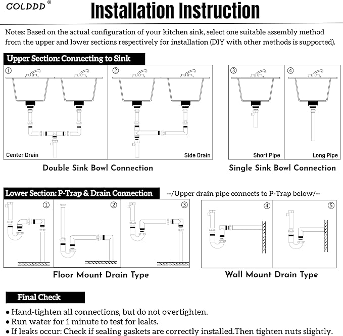 Universal 1-1/2" Kitchen Sink Drain Kit with P-Trap – Complete Plumbing Repair Kit for Most Kitchen Sinks, Includes Pipe Connectors & Installation Accessories, Easy DIY Installation