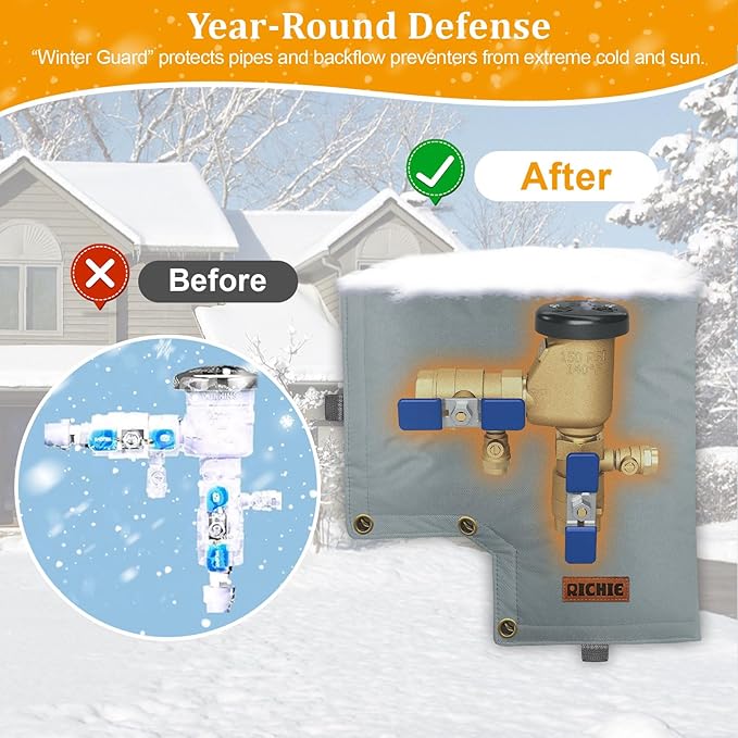 Backflow Preventer Insulated Cover (5°F) for Winter Freeze Protection, 13" W x 12" H Thickened Pressure Vacuum Breaker & Well Pump Cover, Outdoor Waterproof Insulation Pouch for Sprinkler Valve, Grey
