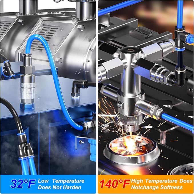 TAILONZ PNEUMATIC 1/4"3/8"1/2"1/8" Black Push to Connect Fittings Air Hose Fittings,Threaded Connection Kits, Suitable for Nylon Tube PU Tube Air Tube and Other Connection Kits（Pack of 58）