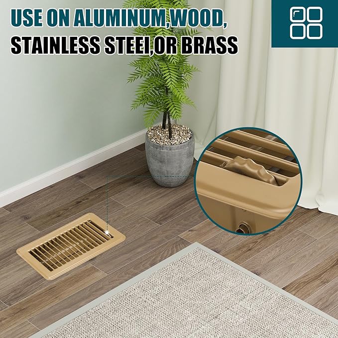 VOISEN Floor Register 4x8, 2 Pack Floor Vent Covers, Steel Adjustable Air Supply Grille Register Vent Cover Grill for Sidewall and Floor, Vent Covers for Home Floor,Brown