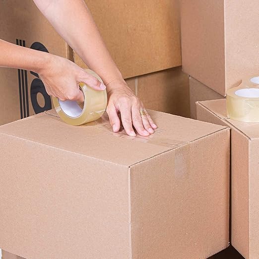 APQ 24 Rolls of Carton Sealing Tape 3” x 110 Yards. Thickness 2 Mil. 50 Micron Polypropylene Pressure Sensitive Tape for Packing, Shipping, Moving Boxes. Acrylic Adhesive. No Weathering, Yellowing.