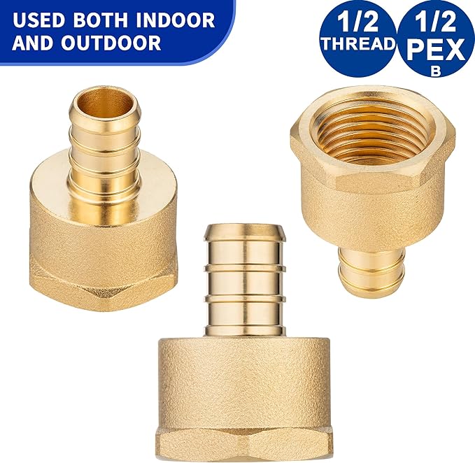 (10 Pack) Lidertik PEX Fittings 1/2 inch Female Adapter, 1/2" PEX-B x 1/2" NPT Female Threaded Adapter Brass LI-APXFA1212a(10 Pieces)