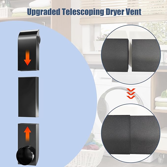 17.7-29.5" Telescoping Dryer Vent Connector Kit, 304 Stainless Steel Periscope Dryer Vent Kit Fits for Tight Spaces, Adjustable Vent Compatible with Whirlpool/LG & All 4-In Vents Dryer