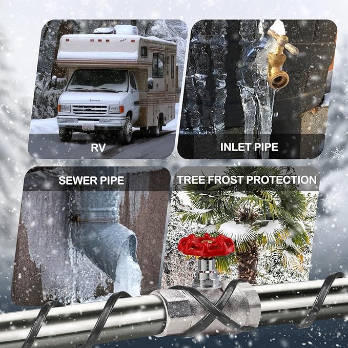 100FT（3FT-200FT）Pipe Heating Cable for Pipe Freeze Protection, Heat Cable for Water Pipes(Metal and Plastic), Pipe Heat Tape Keeps Water Flowing at -40°F 5w/ft, 120V