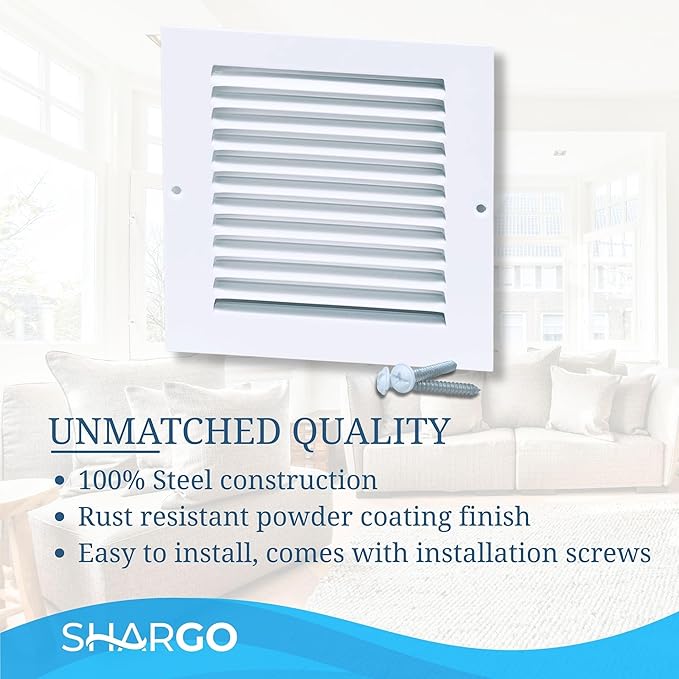 Fits 8x8 Duct Opening | Steel Return Air Grille by Sierra Grates | Vent Cover Grill for Sidewall and Ceiling | White | HVAC Cold Air Intake Grille | Outer Dimensions: 10"W X 10"H