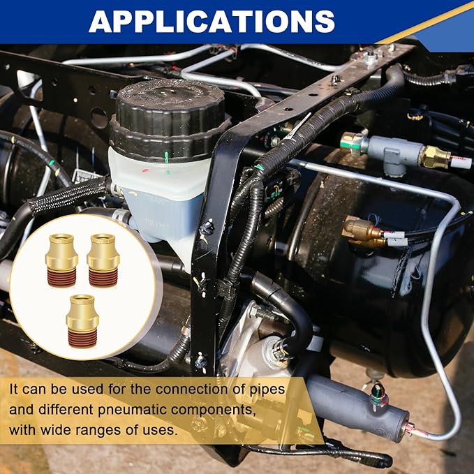 3/8" Brass Push to Connect DOT Air Brake Fittings, 3PCS Air Line Quick Connect Fittings 3/8" Tube OD x 3/8" NPT Connector Tube to Male Pipe for Truck Trailers Air Brake System