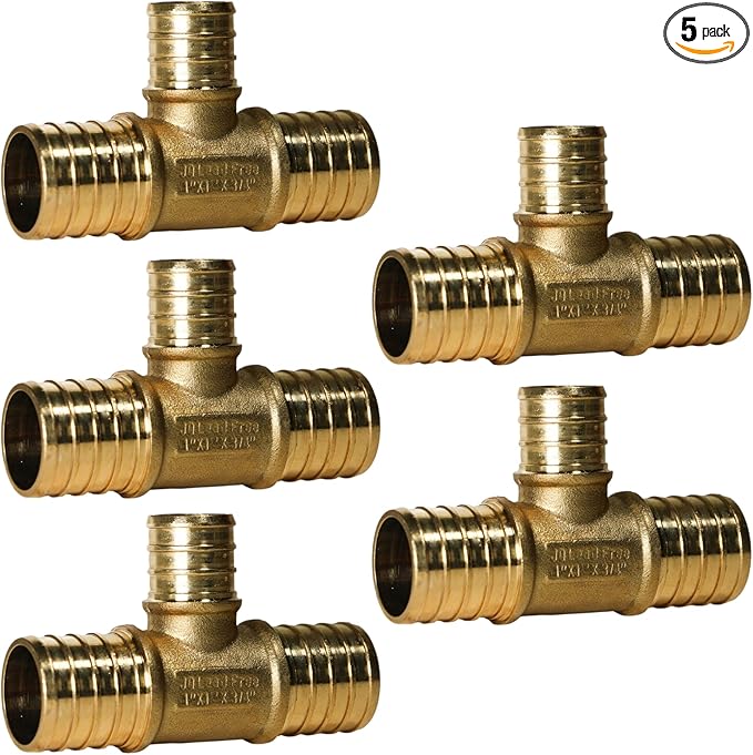 XFITTING 1 inch x 1 inch x 3/4 inch Pex Reducing Tee, Pex B Crimp Version 25-1-6=5X, 5 Pieces