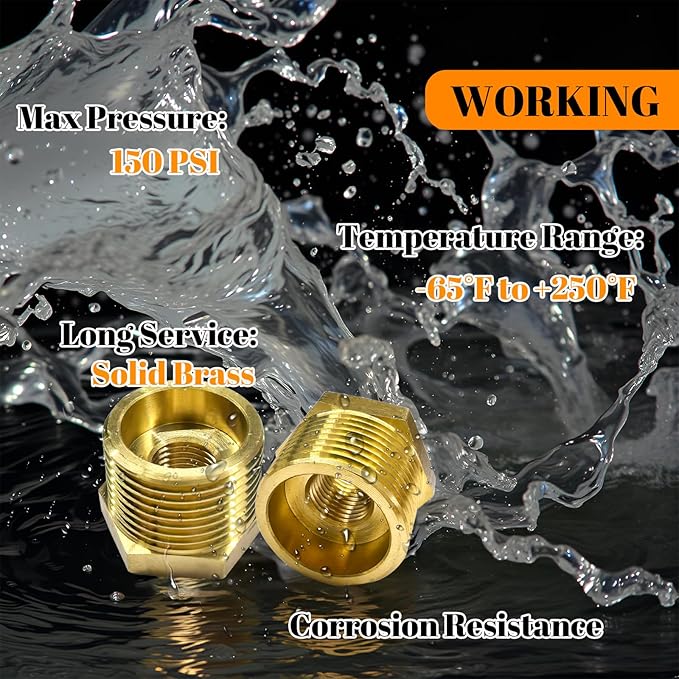 2 Pcs Brass Bushing 3/4" Male to 1/4" Female, 3/4" to 1/4" NPT Adapter Hex Brass Reducing Pipe Adapter Fitting Pipe Hose Tube Adapter Convert