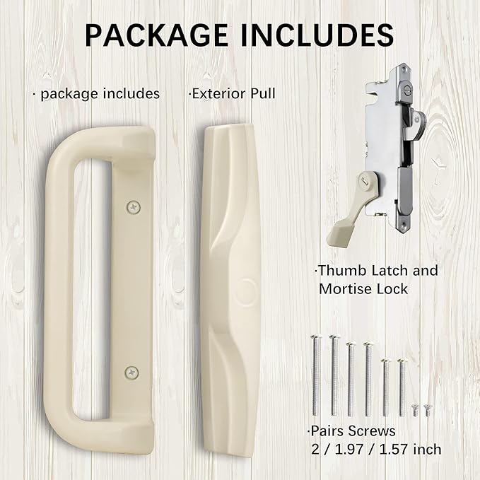 House Guard Beige Color Patio Door Handle Set with Mortise Lock,Suitable for replacement Sliding Patio Doors Lock 3-15/16”Screw Hole Spacing.Choices That Add a Unique To Your Patio Glass Sliding Door.