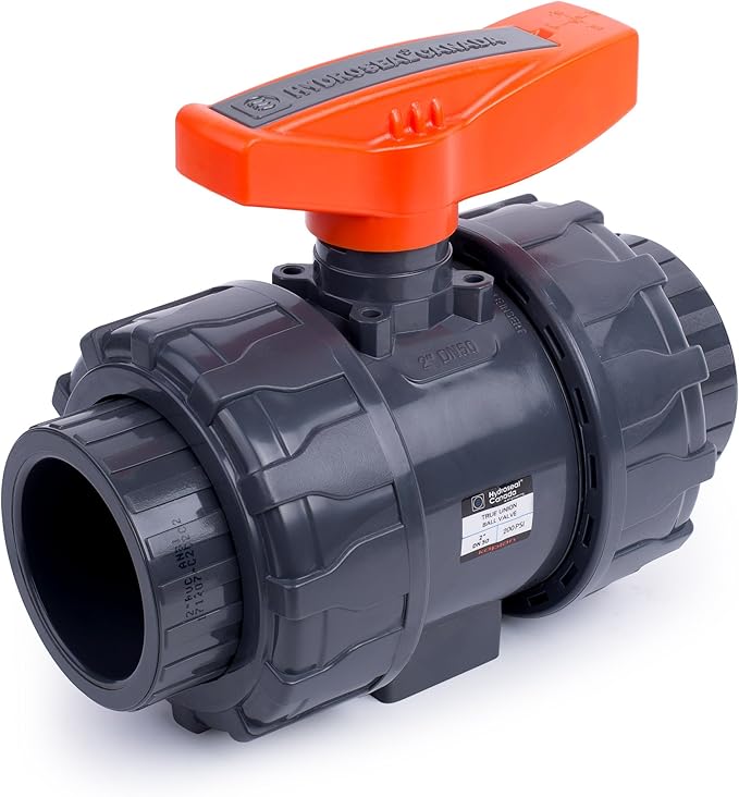 HYDROSEAL Kaplan 2’’ PVC True Union Ball Valve with Full Port, ASTM F1970, EPDM O-Rings and Reversible PTFE Seats, Rated at 200 PSI @73F, Gray, 2 inch Socket (2 inch)