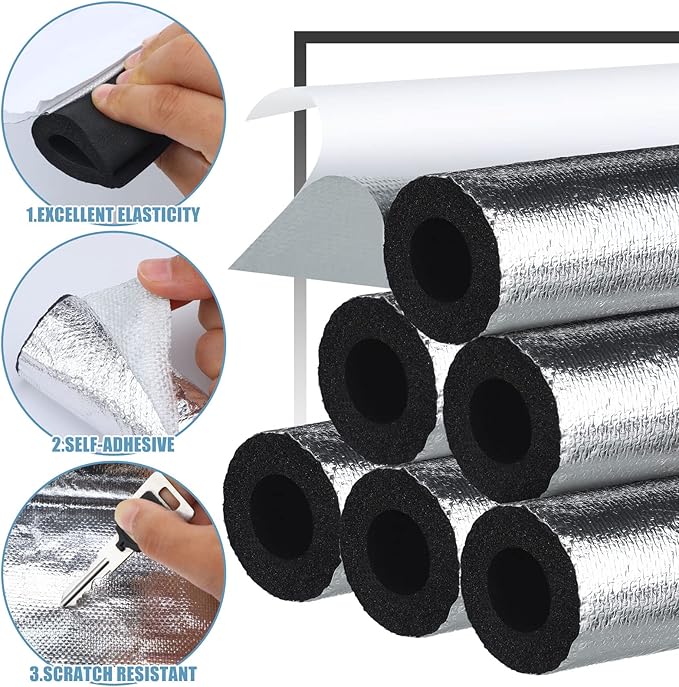 Kingdder 6 Pcs Pipe Insulation Foam Tube Self Adhesive Insulation Wrap for Copper Pipe Pre Slit Clamp Highly Insulated Foam for Outdoor Winter Irrigation, Sprinkler(1.3 Ft x 1.89 Inch)