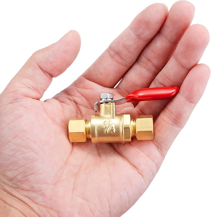 4 Pack Lead-Free Brass Mini Ball Valve Shut Off Switch, 1/4 inch Compression by 1/4 Compression Fitting