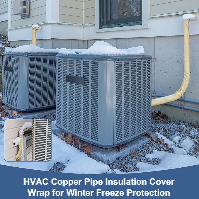 HVAC Copper Pipe Insulation Cover, 72''x10.2'' Outdoor Mini Split AC Heating System Line Foam Tube Protector Sleeve, Flexible Insulation Wrap for Central Air Conditioner and Heat Pump, Khaki 2PCS