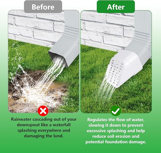 2"x3" 2 Pack Gutter Downspout Extensions Gutter Downspouts Downspout Diverter Outlet Filter and Leaf Guard for Bottom of Downspouts Extender White