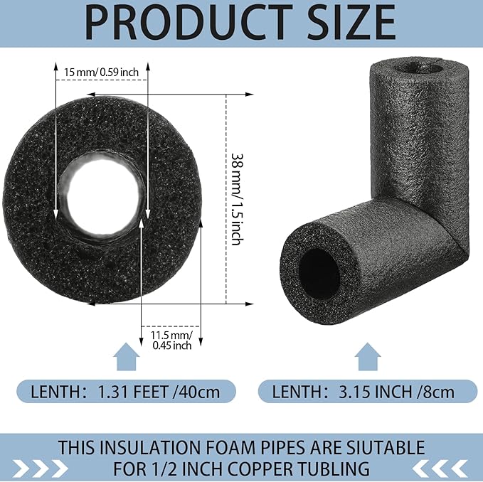 24 Pack Elbow Pipe Insulation Foam Tube Outdoor Wrap Black Pipe Covers Elbow Insulation Tubing Water Foam Covers for Outdoor Winter Irrigation, Sprinkler (1/2 Inch)