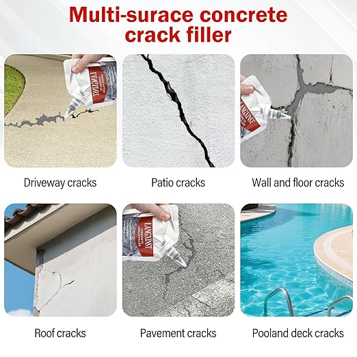 Concrete Crack Filler, Cement Crack Repair Sealant, Quick Drying Filler Waterproof Repair Sealant, Weather Resistant Concrete Sealer Outdoor Caulking Glue for Cement-Based Materials