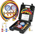 Upgraded New 42006 Test and Charge Manifold Set, with 3-1/8" (80 mm) Gauge, with 72" HVAC Hoses and Quick Coupler Adapters, 1/4" Standard Flared Fittings, Suitable for R-22/134A/404A, Toolbox