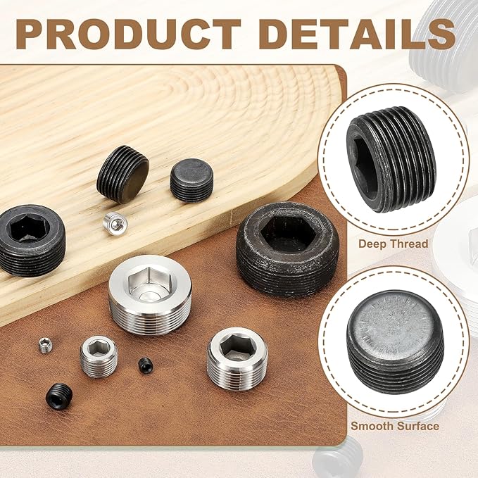 Pipe Plug Carbon Steel Internal Hex Thread Socket Pipe Plug Fitting - Fitting for (Sealing Port - Air Tanks - Water Outlets) 3/4 Inch NPT Male & 6 Pack