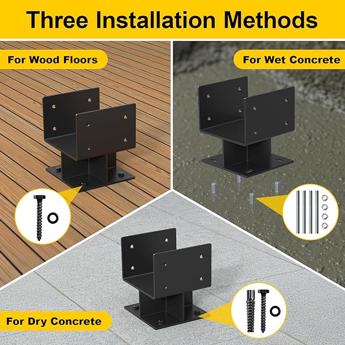 6"x 6" Concrete Post Base, 2Pcs Stainless Steel Adjustable Post Anchor Bracket (Internal 3.5 x 3.5), U-Shape Wood Post Base Holder for Pavilion Deck Porch Handrail Railing Support