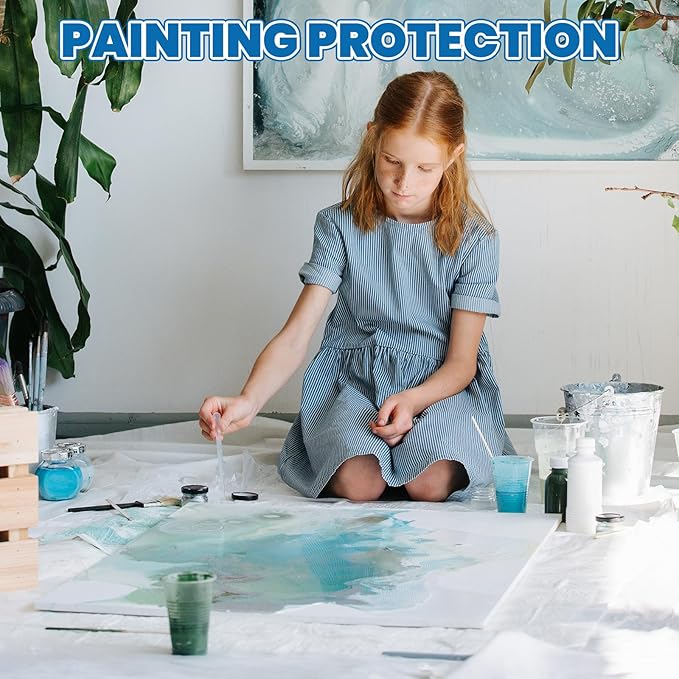 18 Pack Plastic Drop Cloth, 9 x 12 Feet Plastic Sheeting, Painter's Sheeting & Tarps for Painting, Dustproof Painters Plastics Tarp for Furniture Cover