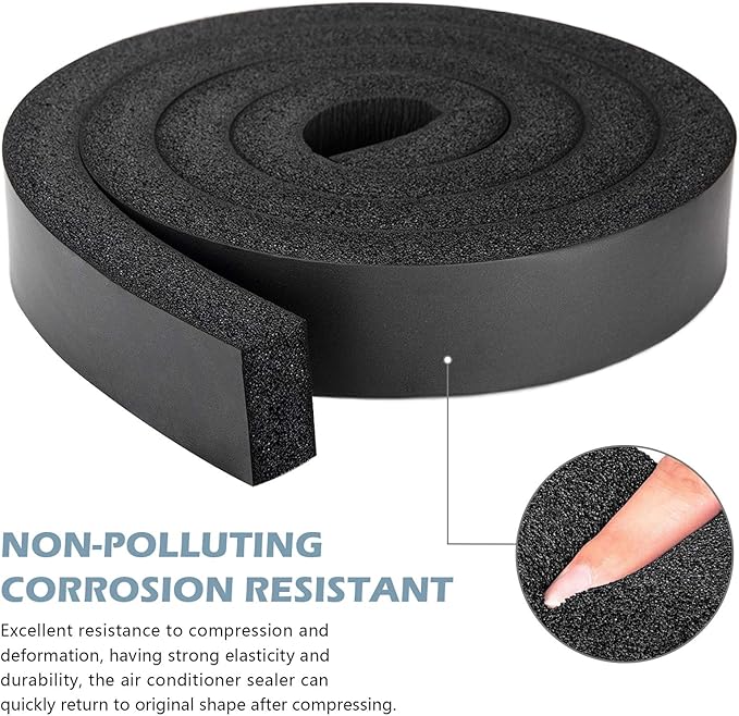 13Ft NBR+PVC Air Conditioner Foam Seal Insulating Strip 2 Roll 1 x 1 Inch 6.5 Feet Long Heavy Duty Window Seal Weather Stripping with High Resilience No-Adhesion