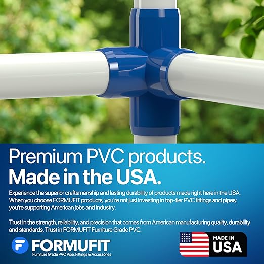 FORMUFIT 3/4” 4-Way Tee Furniture Grade PVC Fitting in Blue, Made in USA, UV-Resistant, Impact-Proof, 1.050” Actual Socket Diameter (Pack of 8) - F0344WT-BL-8
