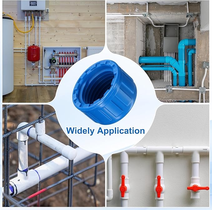 uxcell 5Pcs 1/2 Inch PT Female Thread PVC Pipe Fitting Cap, Cleanout Water Drain End Caps, Pipe Plug Socket Fittings with Gasket for Water Heater Supply Lines, Plumbing, Blue