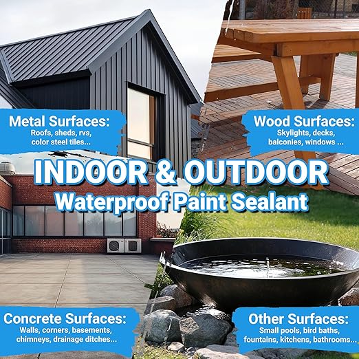 Rubber Liquid Waterproof Sealant, TUFINEIN 53oz/1.5kg Neutral Gray Quick Drying Multi Surface Foundation Leak Repair - Roof Gutters Basement Sealer Waterproof - Indoor & Outdoor Flexible Rubber Paint