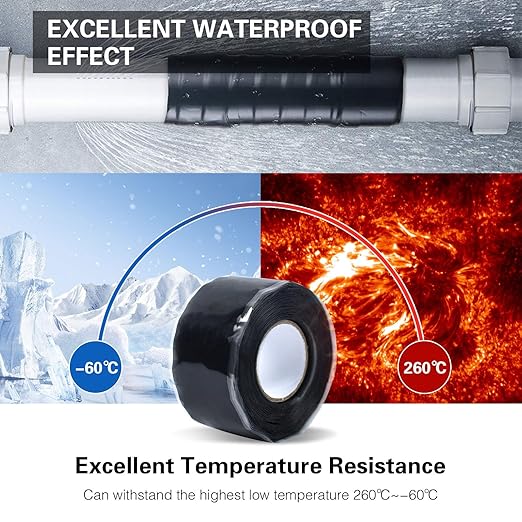 Seal Self Fusing Silicone Tape, 2 Rolls 1inx10' Weatherproof Pipe Repair Tape, Heavy Duty and Leak Proof Rubber Pipe Tape，Flex Seal Tape for Emergency Pipeline Repair/Cable Bandage/（Black）