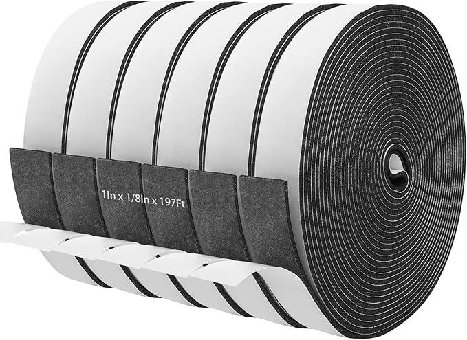 Storystore Foam Insulation Tape Self Adhesive, 1In x 1/8In x 197Ft Weather Stripping for Doors and Windows,Sound Proof Soundproofing Door Seal, Weatherstrip, Air Conditioning Seal Strip