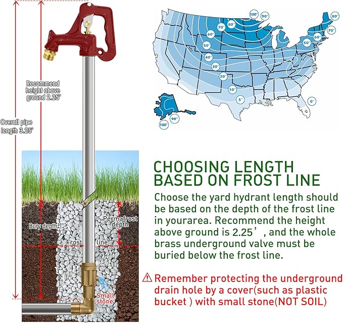 Frost Proof Yard Hydrant Frost Free Outdoor Faucet Freeze Proof Hydrant for Yard Garden Farm Pasture Irrigation,3/4" Water Faucet Pipe Connection,3.25ft Total Length 1' Bury Depth No Lead