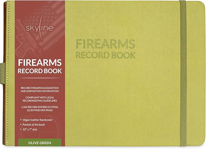 Skyline Firearms Acquisition & Disposition Record Book – Hardcover Gun Log Book for Firearm Dealers & Personal Use – Log Book for Receipt & Disposition Records, 10x7″(Olive Green)