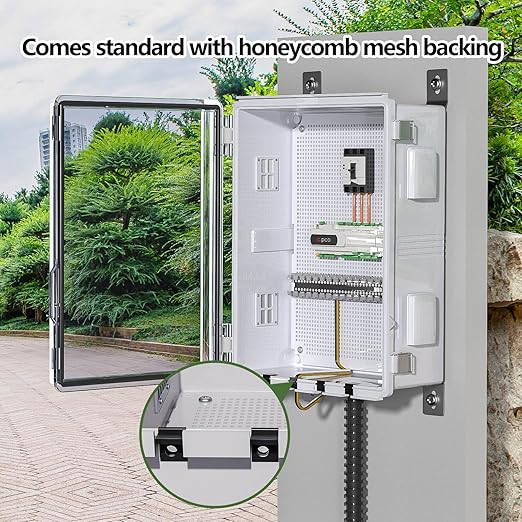 ABS Electrical Junction Box, Ventilated Design, Cable Grommets, IP65 Waterproof Enclosure, Indoor/Outdoor Use with Mounting Panel (Clear Cover, 19.7"x15.7"x7.9")