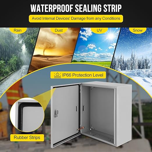 Outdoor Electrical Box,20x16x10 Steel Junction Box, NEMA 4X Electrical Enclosure Box IP66 Waterproof & Dustproof, Universal Electrical Project Box with Lock & Mounting Plate