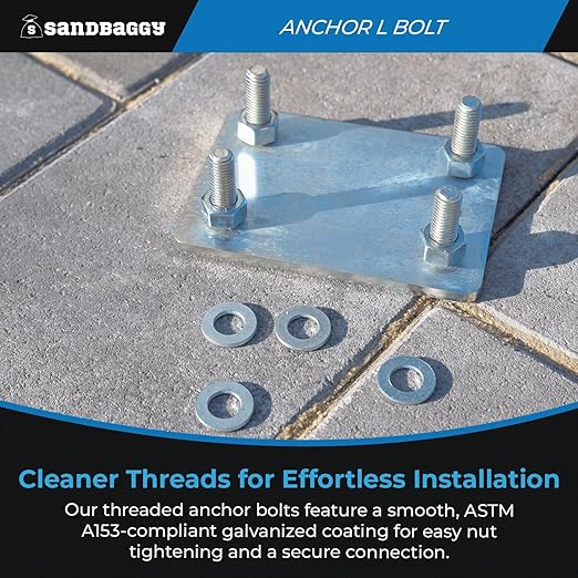 Sandbaggy 1/2" x 8" Threaded Concrete Anchor L-Bolts (Nuts & Washers Included) - Hot Dipped Galvanized - Sill Plate, Base Plate, Masonry, Wood, Cement Anchors, J Bolt (150, 1/2" x 8")