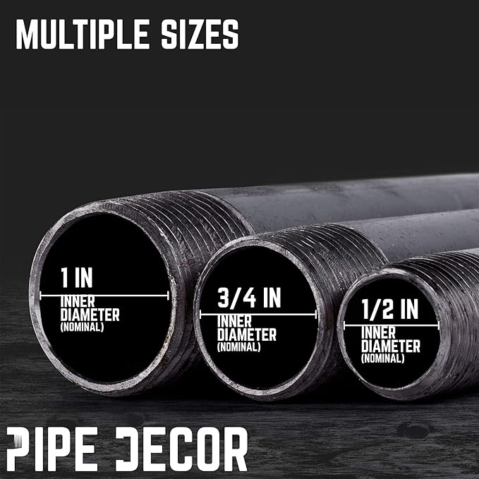 PIPE DECOR 1" x 60" Black Steel Plumbing Pipe, 4-Pack, Pre Cut Connector, Industrial Steel Grey Fits Standard One Inch Threaded Black Pipes Nipples and Fittings, Build Vintage DIY Furniture