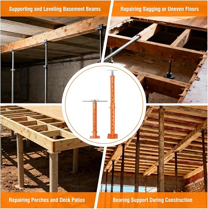 Adjustable Support Jack Post, 4-Pack 2-Ton Screw Jack Stand for House Floor Leveling, Beam Support, Deck & Shed Leveling, 4400 lbs Capacity, 19 to 36 Inch, Orange