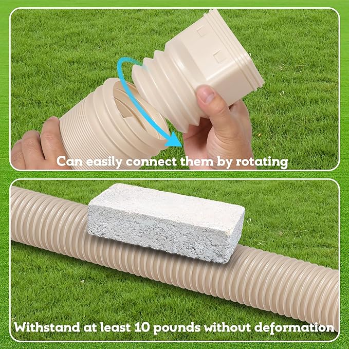Rain Gutter Downspout Extensions Flexible, Drain Downspout Extender,Down Spout Drain Extender, Gutter Connector Rainwater Drainage,Extendable from 21 to 68 Inches(3 Pack, Limestone)